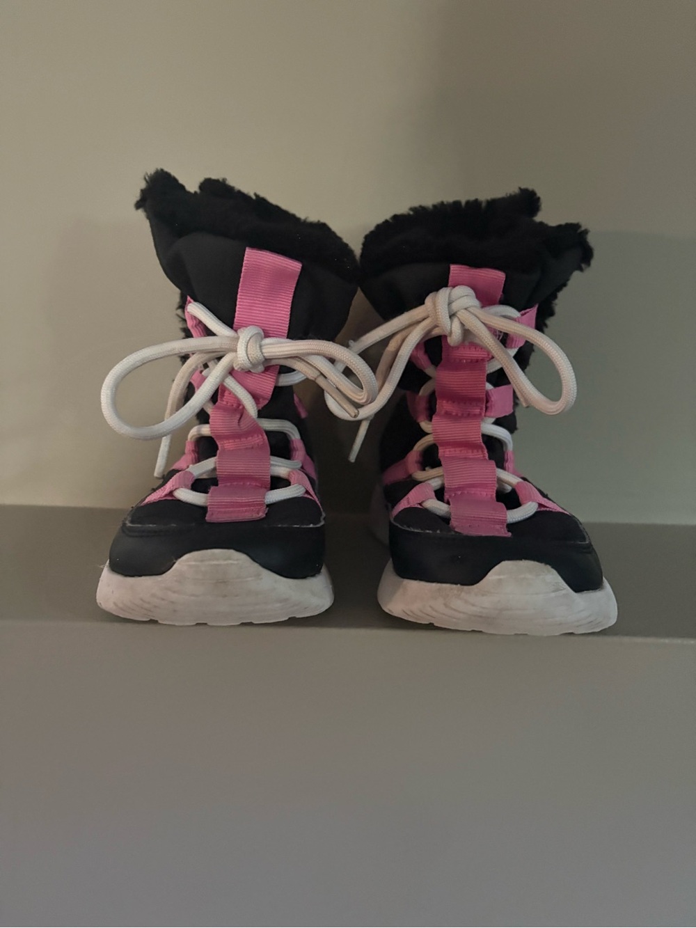 Nike Kids Black and Pink Lace-Up Winter Boots